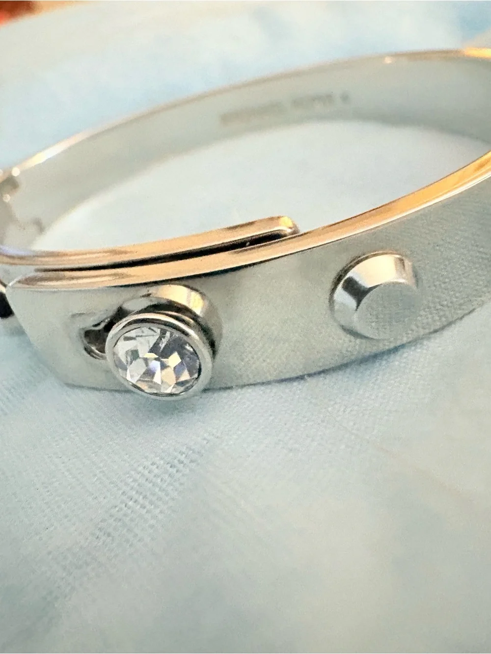 RARE Michael Kors Silver Stud & Crystal Hinged Slide Bangle Heritage Astor